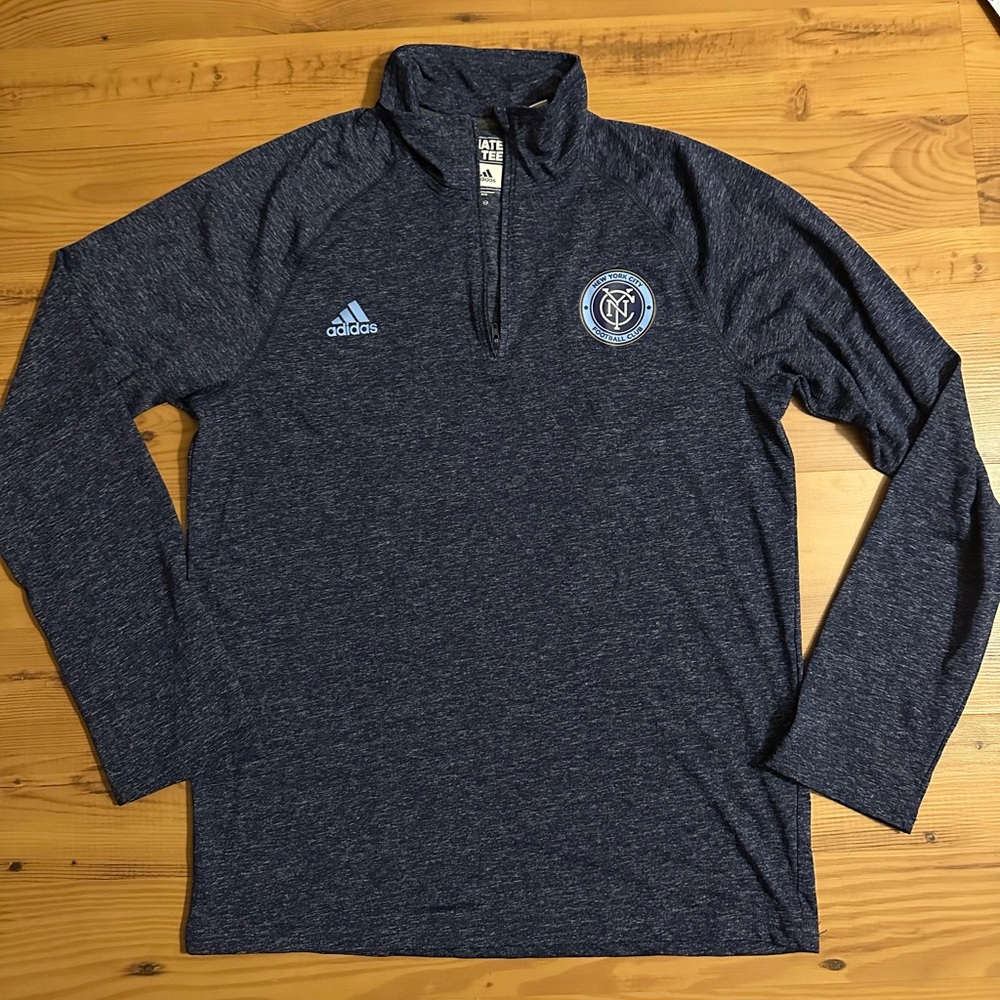 Blue NYCFC Adidas Lightweight Quarter Zip Pullover Sz M